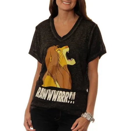 Women's Lion King Simba YAAASSS! V-Neck Graphic Burnout T-Shirt