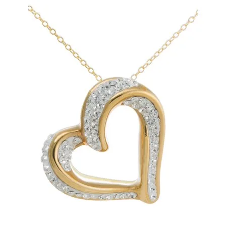 Brilliance Crystal 18kt Gold over Sterling Silver Slide Heart Pendant, 18"
