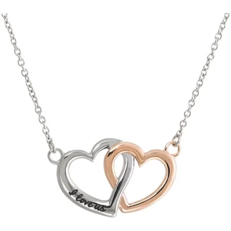 Stainless Steel I Love Us Interlocking Hearts Necklace, 18 with 2 Extender
