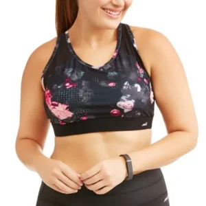 Avia Women's Plus Size Active Printed Sports Bra with Strappy Back