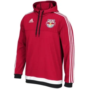 New York Red Bulls Adidas MLS Authentic On Field Pullover Hooded Sweatshirt