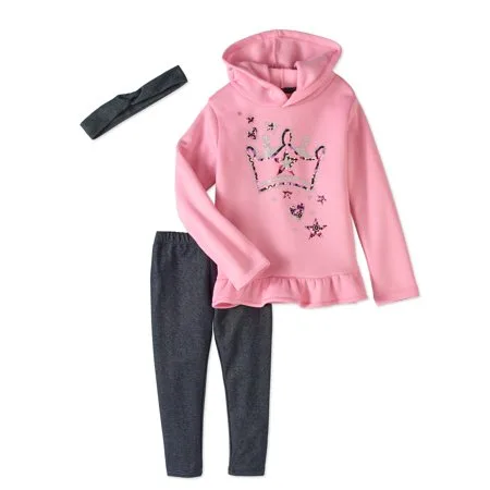 "Colette Lilly Little Girls' ""Hoodie Buddies"" Hoodie With Ruffle Hem and Knit Denim Leggings Set"