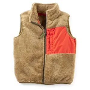 Little Boys' Outerwear Sherpa Brown Vest Orange Patch - 5 Kids