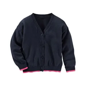 OshKosh B'gosh Big Girls' Navy Blue Cardigan- Pink Trim Sweater- 14 Kids