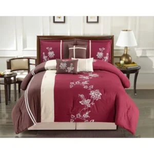 11 Piece Floral Vine Embroidered Navy/Gray Bed in a Bag Set