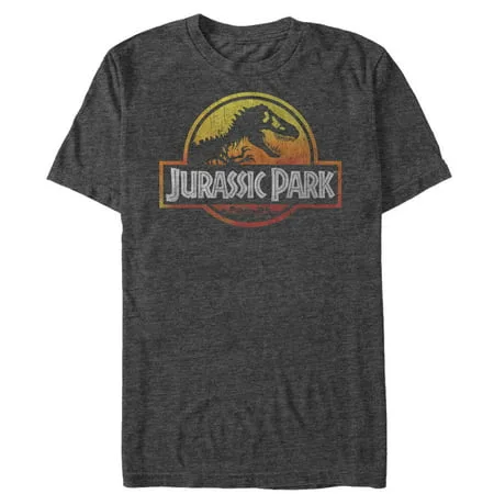 Men's Jurassic Park Logo Fire T-Shirt Charcoal Heather