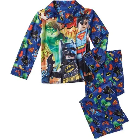 DC Super Heroes Boys' License Button Front Pajama 2 Piece Sleep Set