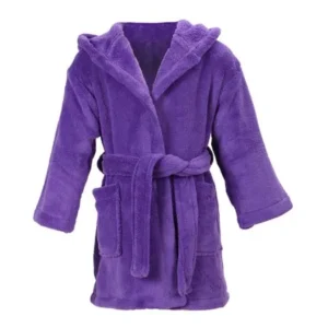 Girl's Coral Velvet Hooded Bathrobe Robe with Hood & Pockets,Purple,L