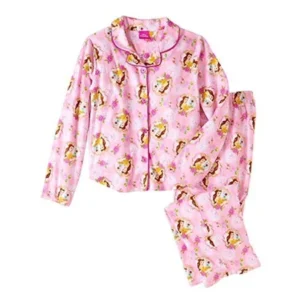 Disney Beauty and the Beast Girls' Button Down Top and Bottom Pajama 2pc Set