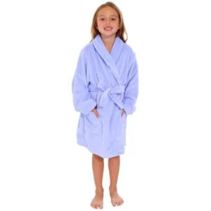Simplicity Girl's Soft Plush Bathrobe Robe with Long Sleeve, Pockets, Purple, L