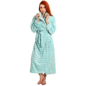 Loose Women Plush Long Night-robe Sleepwear Shawl Collar Bathrobe Spa Robe