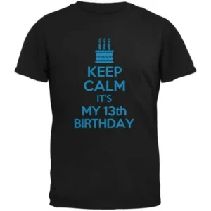 Keep Calm 13th Birthday Boy Black Youth T-Shirt - Youth X-Large