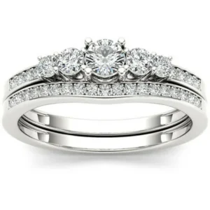 1/2 Carat T.W. Diamond Classic 14kt White Gold Engagement Ring Set