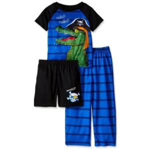 Komar Kids Boys' 3 Piece Sleepwear Set Pirate Gator, Blue, Size: Large / 10