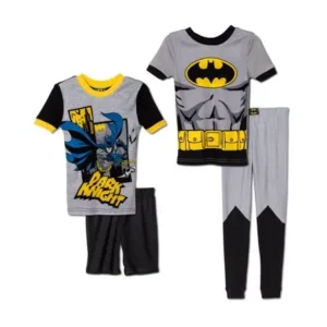 Komar Kids Boys 4 Piece Cotton Pajamas Sleepwear Set with Shorts and Pants, Batman Grey, Size: 3T