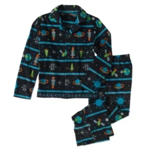 Komar Boys' Kids Space Fair Isle 2pc Button Front Pajama Set