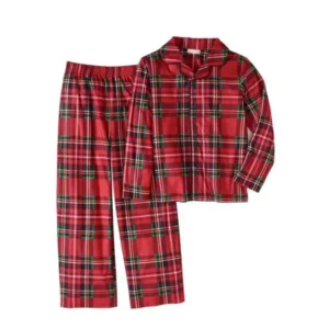 Komar Boys' Kids Holiday Plaid 2pc Button Front Pajama Set