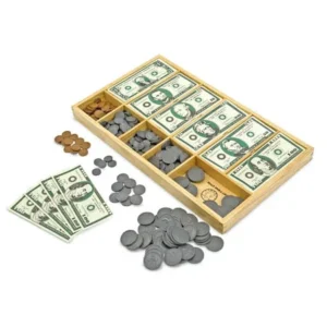 Melissa & Doug Classic Play Money Set (Developmental Toys, 50 of Each Denomination, Wooden Cash Drawer)