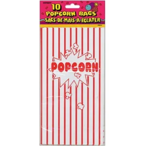 Striped Paper Popcorn Party Bags, 10 x 5.25in, Red & White, 10ct