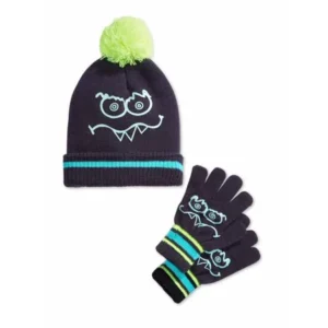 Osh Kosh Little Boys Glow In The Dark Funny Face Beanie & Gloves Set - Size 4-7