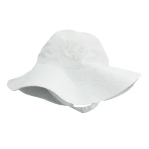 Little Me Sun Hat with Heart and Chin Strap For Baby Girls Solid White 3-9 Month