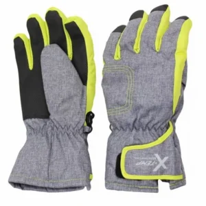 Hanes Boys Ski Gloves Waterproof Fleece Lined Thinsulate 8-16 Heather Grey and Lime