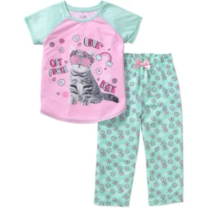 Short sleeve jersey capri sleepwear pajama 2pc set