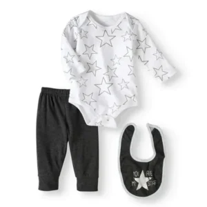 Newborn Boy Bodysuit, Pants & Bib, 3pc Outfit Set