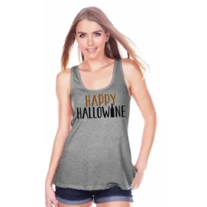 7 ate 9 Apparel Womens Funny Happy Hallowine Tank Top Large Grey