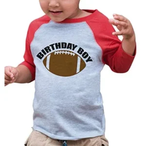 7 ate 9 Apparel Boy's Birthday Boy Football Red Raglan Tee Youth Medium