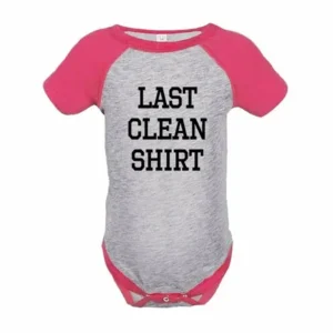 7 ate 9 Apparel Funny Kids Last Clean Shirt Baseball Onepiece Pink - 6 Months