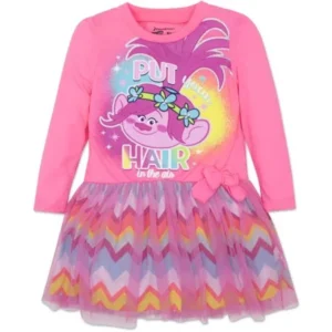 Toddler Girls' Trolls Poppy Pink Dress with Long Sleeves