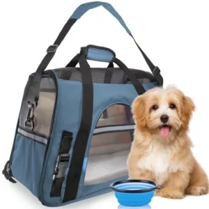 ToysOpoly Premium Pet Travel Carrier, Airline Approved, Soft Sided with Fleece Bed Mats, Perfect for Small Dogs, Cats, Birds, Rabbits, and Chicken. (Light Blue)