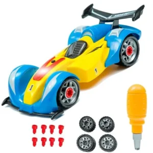 Take Apart F1 Yellow Race Car Toy Kit - Creative Learning, Hands-on Construction, and Motor Skill Development Toy Set for Preschoolers - 24 Take-A-Part Pieces, Hand Tool Drill, Lights and Sounds