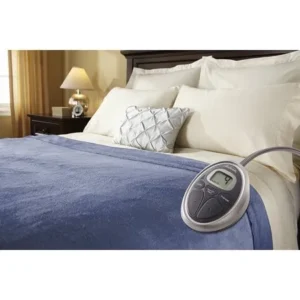 Sunbeam - Queen Size Heated Blanket Luxurious Velvet Plush with 2 Digital Controllers and Auto-off Feature - 5yr Warranty (Dusty Blue)