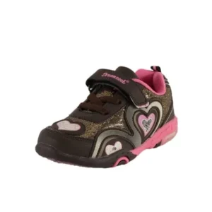 Dream Seek Girls Toddler 1346 Athletic Casual Velcro Strap Light Up Fashion Sneaker (5 M US Toddler, Brown)