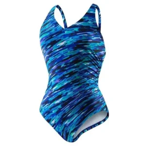 Speedo Womens Pebbles Shirred One Piece Swimsuit Blue, Swimwear Swim Suit