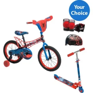 Your Choice: Huffy Spiderman Boys Bike or Inline Folding Kick Scooter w/ Safety Gears bundle