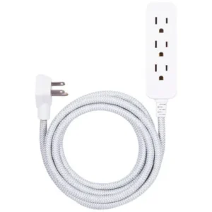 GE Pro Designer 3-Outlet Surge Protector with 8 Ft. Braided Extension Cord, Flat Plug, Gray and White