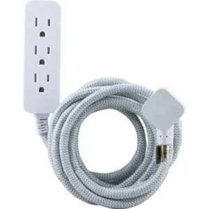 GE Pro Designer Extension Cord, 8', 3 Outlets, Gray and White