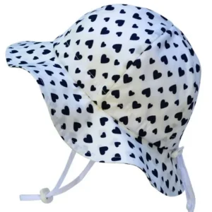 Baby Sun Hat, Size Adjustable, 50+ UPF Cotton(S: 0 - 9m, Hearts)