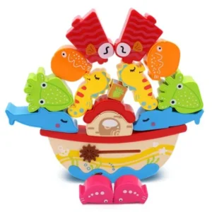 Kids Wooden Boat Animal Balancing STEM Toy Blocks Baby Stacking Building Developmental Toddler Activity Toys for Boys Girls