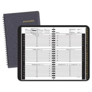 AT-A-GLANCE Weekly Appointment Book, Hourly Appt, Phone/Address Tabs, 4 7/8 x 8, Black, 2018
