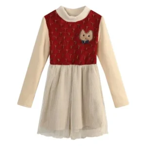 Richie House Girls' cute dress with cat patch and bow RH1048