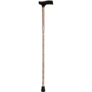DMI Adjustable Folding Fancy Cane with Derby Top Wood Handle and Rubber Tips, Beige Floral