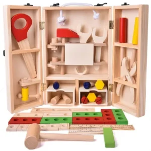 Wooden Tool Set Construction Toys in Durable Case for Kids Pretend Playset, Educational Learning Toy 43 PCs F-14