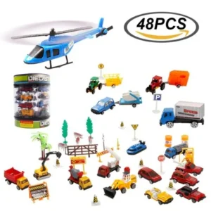 Construction Cars Diecast Racer Tow Truck Educational Vehicle Collections Boys Toys Set for Kids Birthday, Gift, Goodie Bag Stuffers with Durable Container 48 PCs F-22