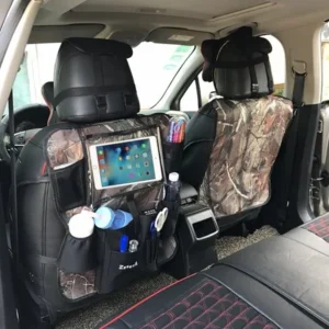Camo Hunting Car Back Seat Organizer with iPad / Tablet Holder Touch Screen - Kids Toy Storage bags, Auto Seat protector, - for Baby Stroller &Travel Accessories - Comes with Bonus camouflage Kick Mat