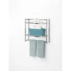 Zenna Home Bathroom Wall Shelf with 2 Glass Shelves, in Chrome