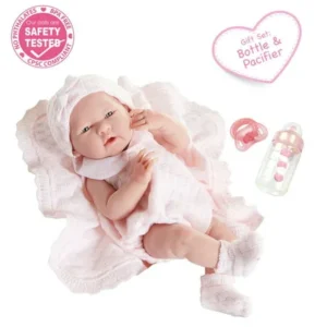 JC Toys La Newborn All Vinyl Anatomically Correct Real Girl 15" Baby Doll in Pink Knit Outfit and Accessories, Designed by Berenguer.